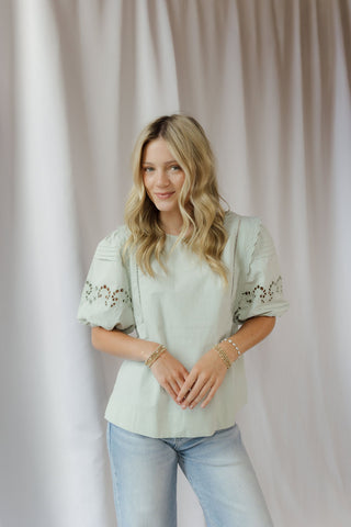 Paige Eyelet Top, Sage