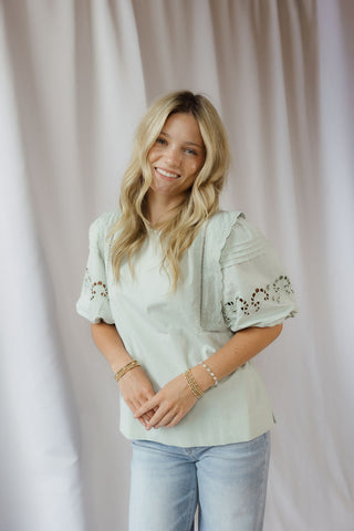Paige Eyelet Top, Sage