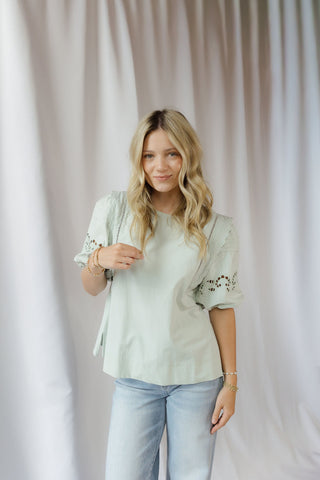 Paige Eyelet Top, Sage