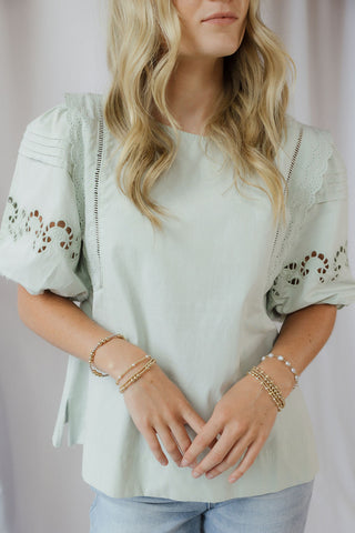 Paige Eyelet Top, Sage
