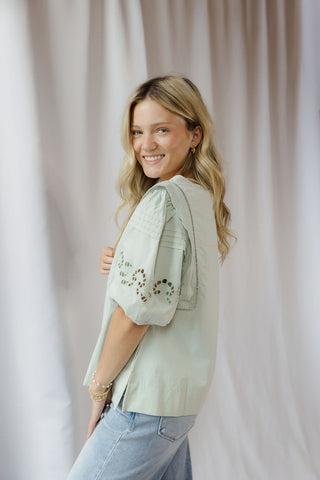 Paige Eyelet Top, Sage
