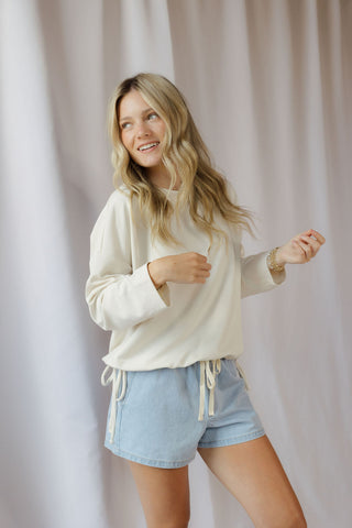 Chloe Tie Waist Sweatshirt, Ivory