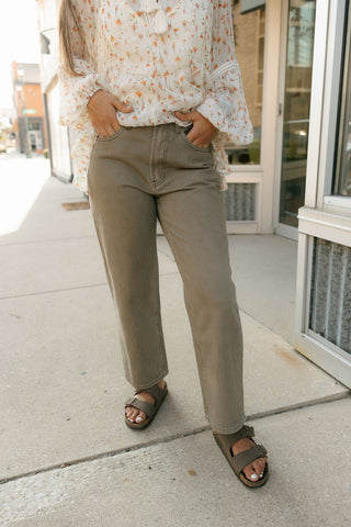 Washed Color Pants, Olive *final sale