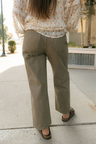 Washed Color Pants, Olive *final sale