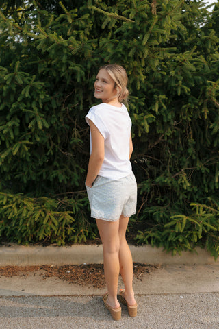 Embroidered Gingham Shorts, Blue/Yellow *final sale