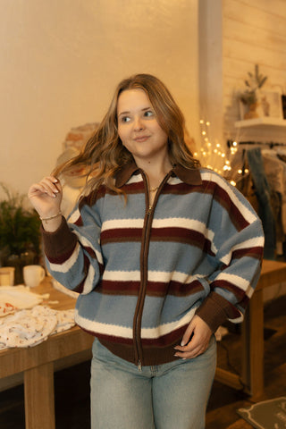 Tommy Zip Cardigan, Blue Stripe