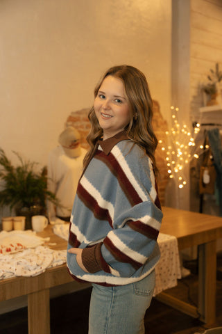 Tommy Zip Cardigan, Blue Stripe