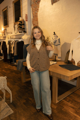 Kaycie Button Sweater Top, Mocha