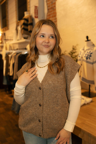 Kaycie Button Sweater Top, Mocha
