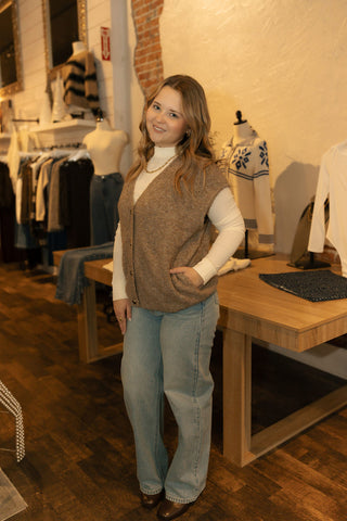 Kaycie Button Sweater Top, Mocha