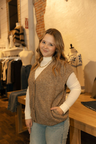 Kaycie Button Sweater Top, Mocha