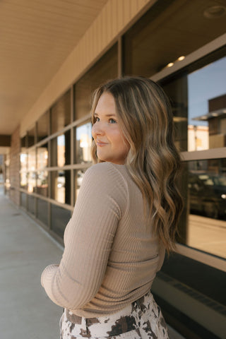 Side Ruched Top, Taupe *final sale