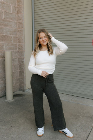 Two Tone Sweater Pants, Chocolate *final sale* - The Red Thread Boutique