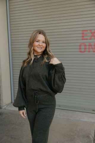 Two Tone Sweater Hoodie, Chocolate *final sale* - The Red Thread Boutique