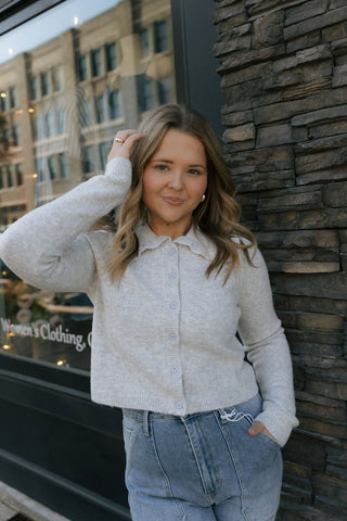 Ruffle Collar Cardigan, H Gray