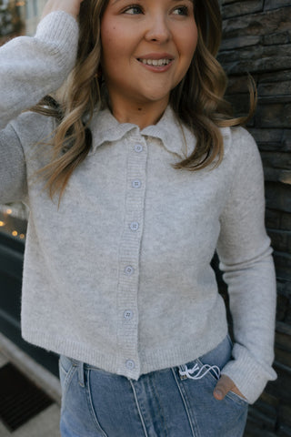 Ruffle Collar Cardigan, H Gray