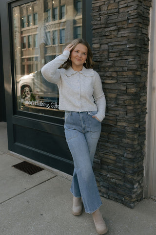 Ruffle Collar Cardigan, H Gray
