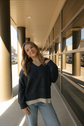 Color Combo Sweater, Navy *final sale*