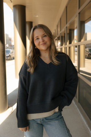 Color Combo Sweater, Navy *final sale*