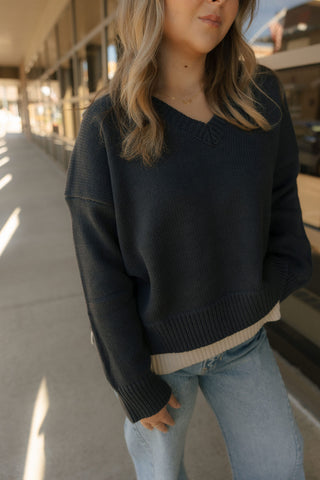 Color Combo Sweater, Navy *final sale*