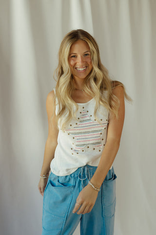 Striped Star Studded Tank