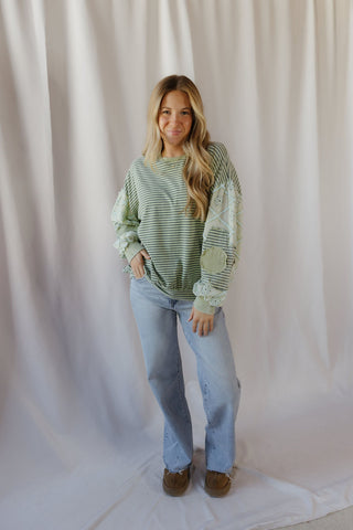 Tallulah Stripe Eyelet Floral Top, Green - The Red Thread Boutique
