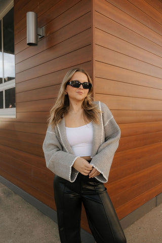 Stitched Sweater Cardigan, Gray