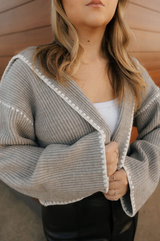 Stitched Sweater Cardigan, Gray
