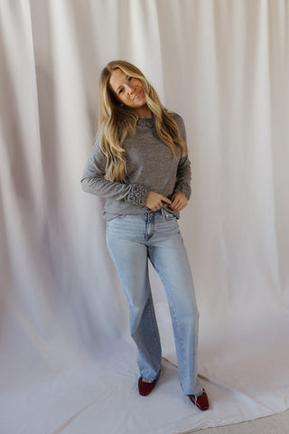 Marisol Scalloped Collar Sweater, Gray - The Red Thread Boutique