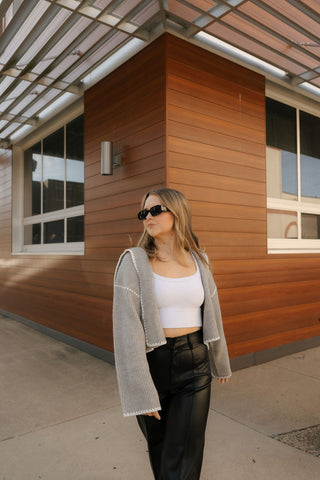 Stitched Sweater Cardigan, Gray