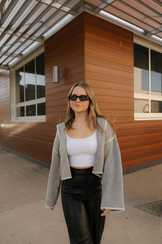 Stitched Sweater Cardigan, Gray