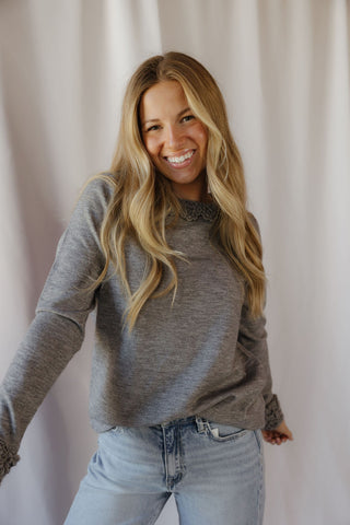 Marisol Scalloped Collar Sweater, Gray - The Red Thread Boutique