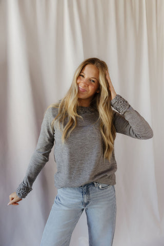 Marisol Scalloped Collar Sweater, Gray - The Red Thread Boutique