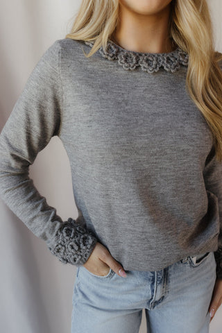Marisol Scalloped Collar Sweater, Gray - The Red Thread Boutique