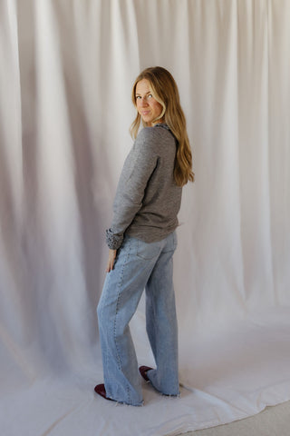 Marisol Scalloped Collar Sweater, Gray - The Red Thread Boutique