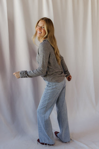 Marisol Scalloped Collar Sweater, Gray - The Red Thread Boutique