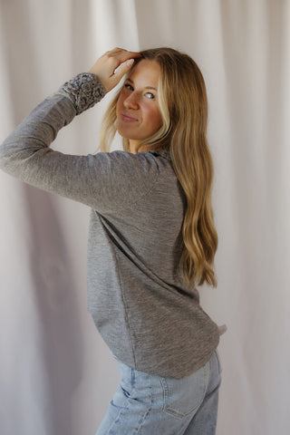 Marisol Scalloped Collar Sweater, Gray - The Red Thread Boutique