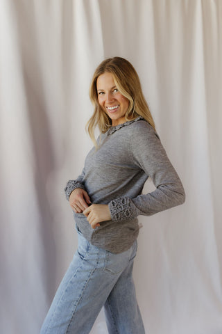 Marisol Scalloped Collar Sweater, Gray - The Red Thread Boutique