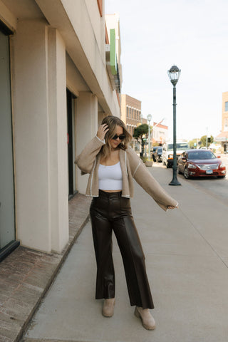 Pintuck Faux Leather Pants, Brown *final sale