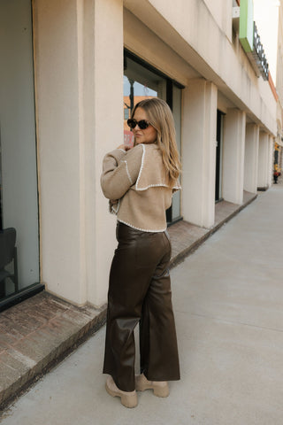 Pintuck Faux Leather Pants, Brown *final sale