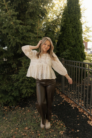 Pintuck Faux Leather Pants, Brown *final sale