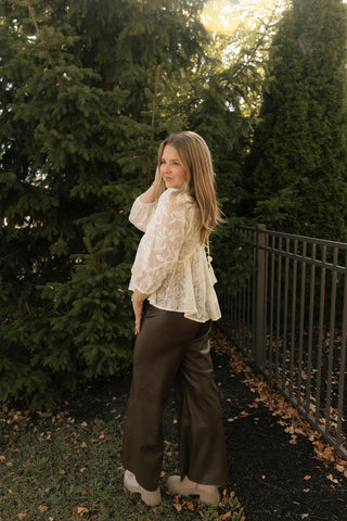 Pintuck Faux Leather Pants, Brown *final sale