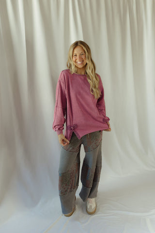 Crochet Bow Sweatshirt, Mulberry