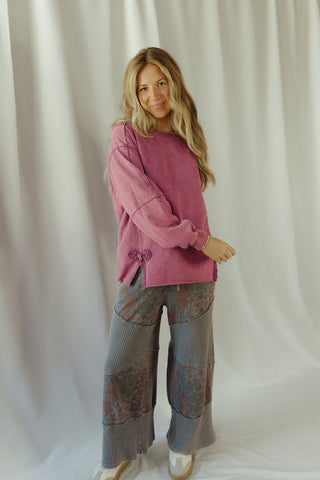 Crochet Bow Sweatshirt, Mulberry