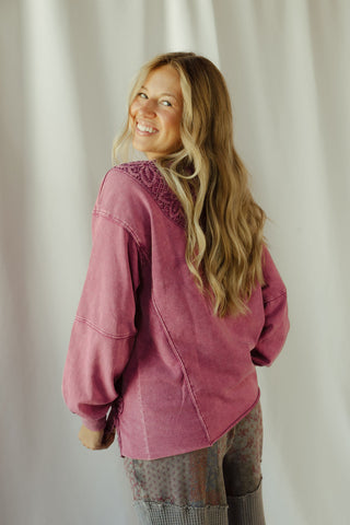 Crochet Bow Sweatshirt, Mulberry