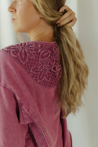 Crochet Bow Sweatshirt, Mulberry