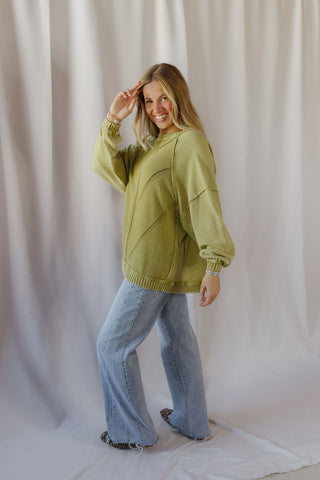 Zinnia Cableknit Sweatshirt, Matcha - The Red Thread Boutique