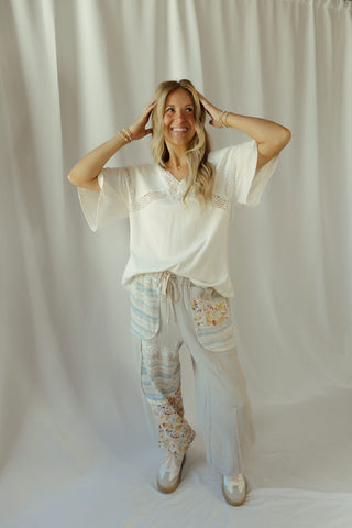 Lace Trim V Neck, White