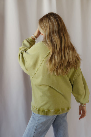 Zinnia Cableknit Sweatshirt, Matcha - The Red Thread Boutique