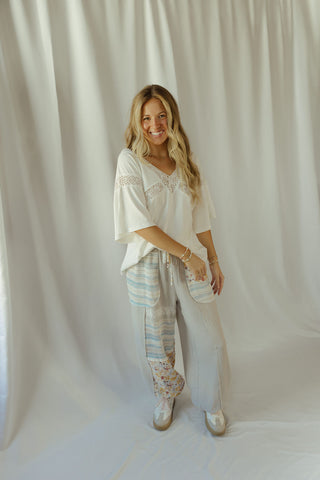 Andie Floral Patch Pants, Grey